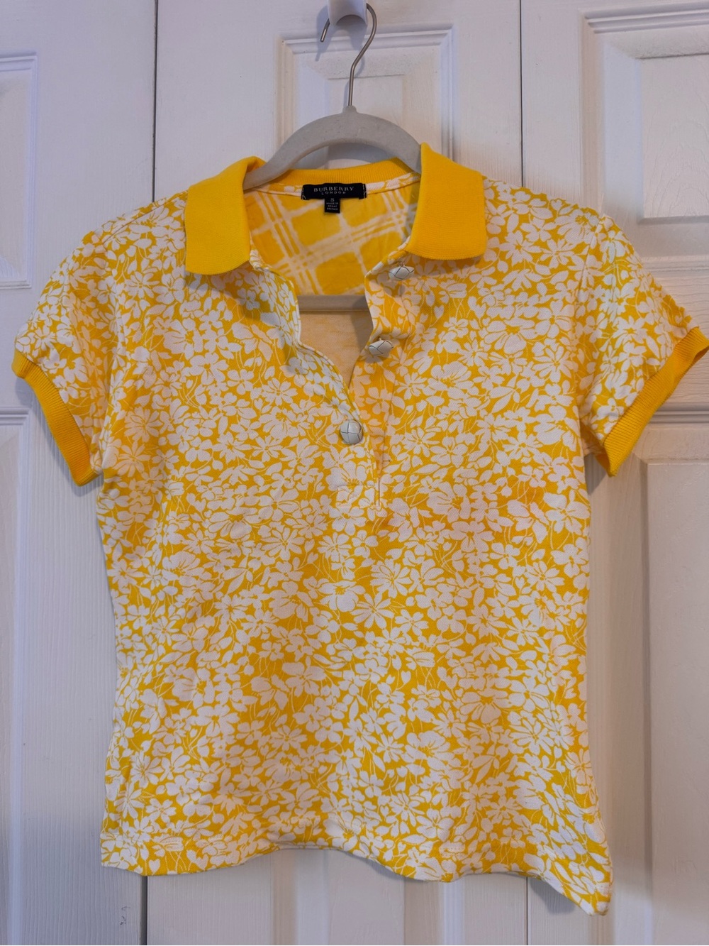 Burberry Yellow & White Floral Button-Down Polo